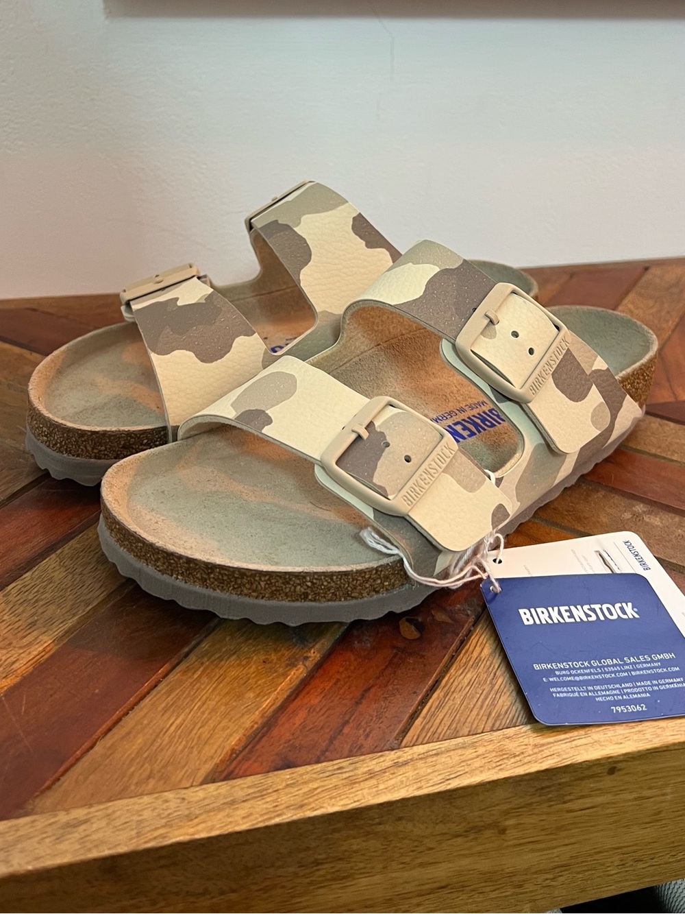 Birkenstock Size 37 Arizona Double Buckle Sandals in Beige Camo